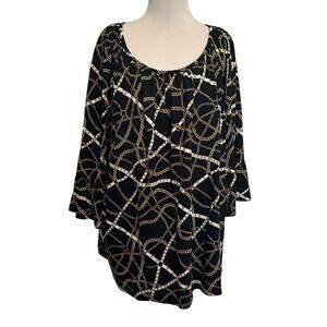 Michael Kors Equestrian Chain Print Top Womens Size 2X Bell Sleeve Shows